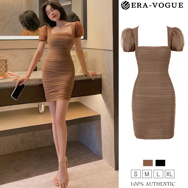 Eravogue🌷 Đầm cổ vuông mùa hè của phụ nữ Tay áo phồng Âu Mỹ Thời trang sexy 9201