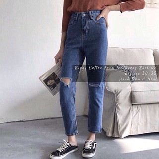 (Bigsize 30-36) Quần Baggy Nam/Nữ Big Size, Rách 2 Gối L Sole, Lưng Cao Siêu Đẹp, Không Co Giãn