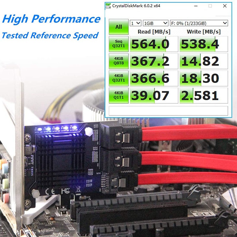 Card Mở Rộng Pcie Sang 5 Cổng Sata Iii 6 Gbps Sata Jmb585 Kèm 5 Cáp