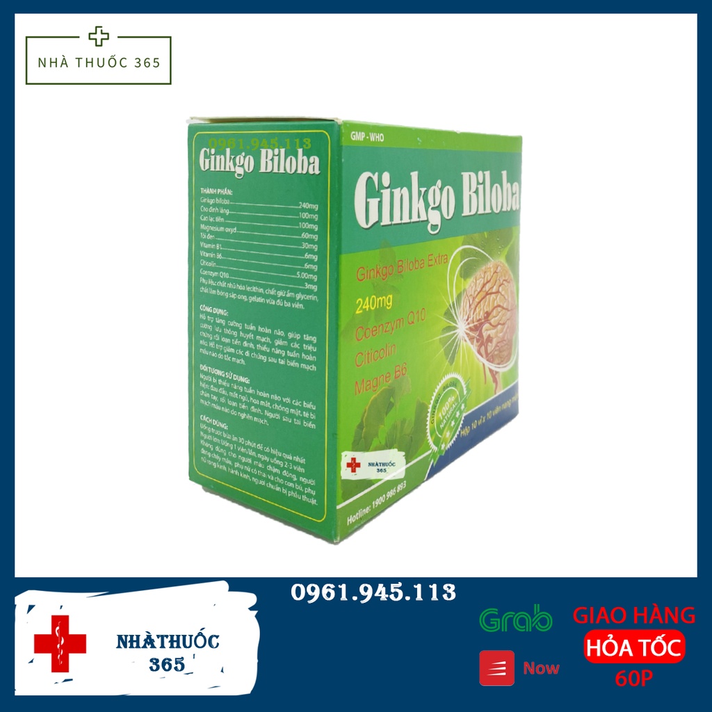 Viên uống GINKGO BILOBA 240mg Coenzym Q10Citicolin Magne B6 hộp 100 viên