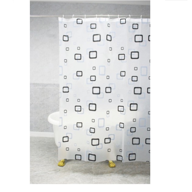 Rèm phòng tắm / Rèm cửa sổ Trắng họa tiết Ô vuông xanh và đen 180cm x 180cm Loại 1
