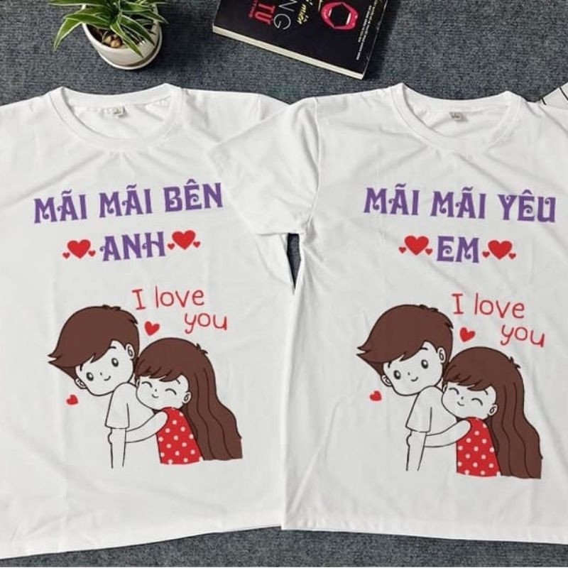 Combo 2 áo cộc tay Mãi mãi bên anh-Mãi mãi yêu em vải đẹp hình in rõ nét.Áo đôi nam nữ tình yêu đẹp giá rẻ.