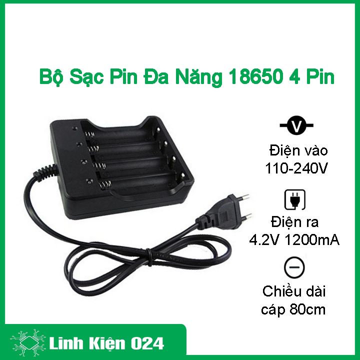 Bộ Sạc Pin Đa Năng 18650 4 Pin 3.7 - 4.2V Phích Cắm Tiện Lợi Có Đèn Báo