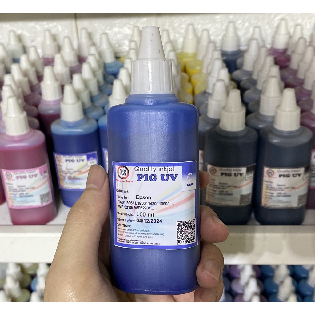 Mực dầu Pigment UV 100ml dùng cho máy in Epson T60, L805, 1430, 1390, L1800,...