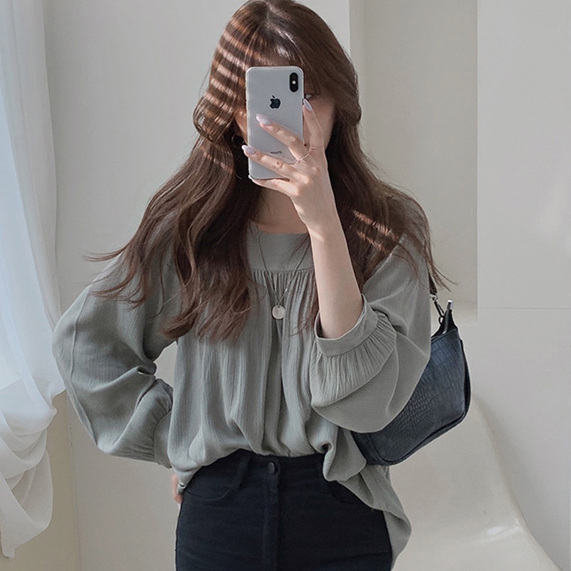 Áo Sơ Mi Chiffon Dài Tay Xếp Ly Thời Trang Nữ Tính