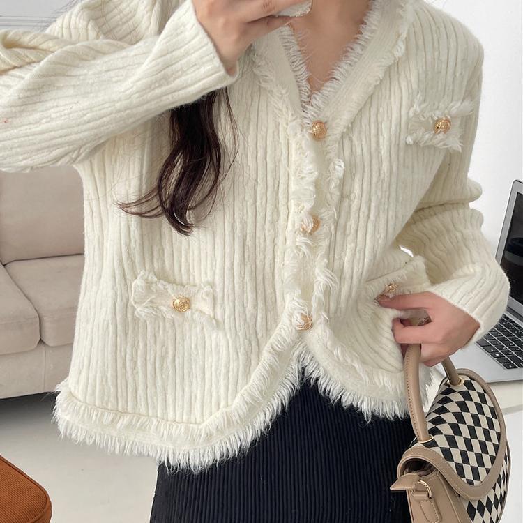 Áo Khoác Cardigan Len Dệt Kim Dáng Rộng Phối Tua Rua Thời Trang Mùa Xuân 2022 Mới Cho Nữ