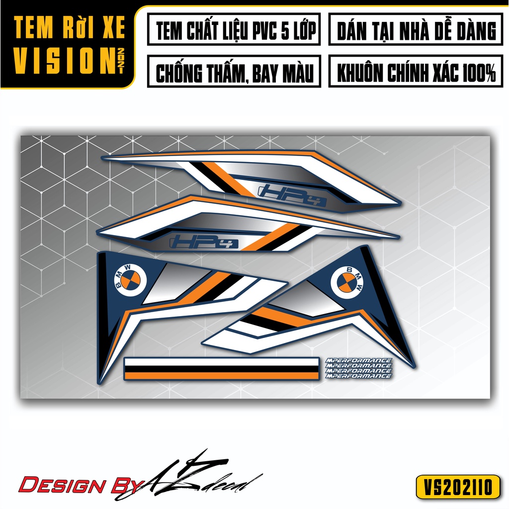 Tem Rời Xe Vision 2015 - 2022 Mẫu HP4 | VS10 | Decal Dán Xe Chống Nước, Bền Màu, Phù Hợp Xe Màu Đen, Đỏ, Trắng, Xanh