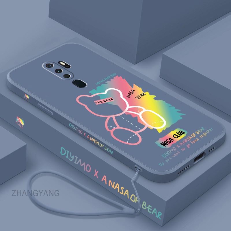 Ốp Điện Thoại silicone TPU Thẳng Họa Tiết Gấu Kèm Dây Đeo Cho oppo a9 2020 a5 2020
