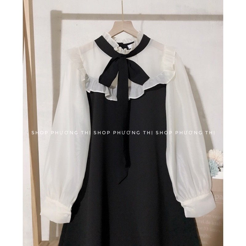 VÁY THIẾT KẾ NƠ CỔ PHA TAY VOAN SIÊU SANG (hình thật/video/sẵn) | BigBuy360 - bigbuy360.vn