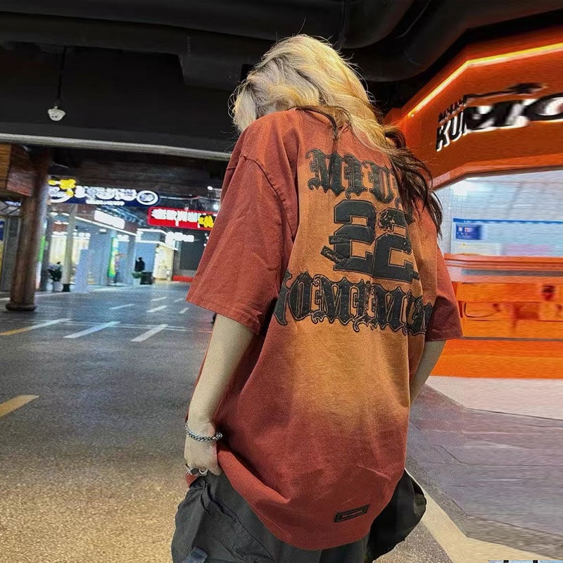 Áo Thun 100% Cotton Nguyên Chất Dáng Rộng Ngắn Tay Màu Gradient Phong Cách Hip Hop Retro Mùa Hè Cho Học Sinh