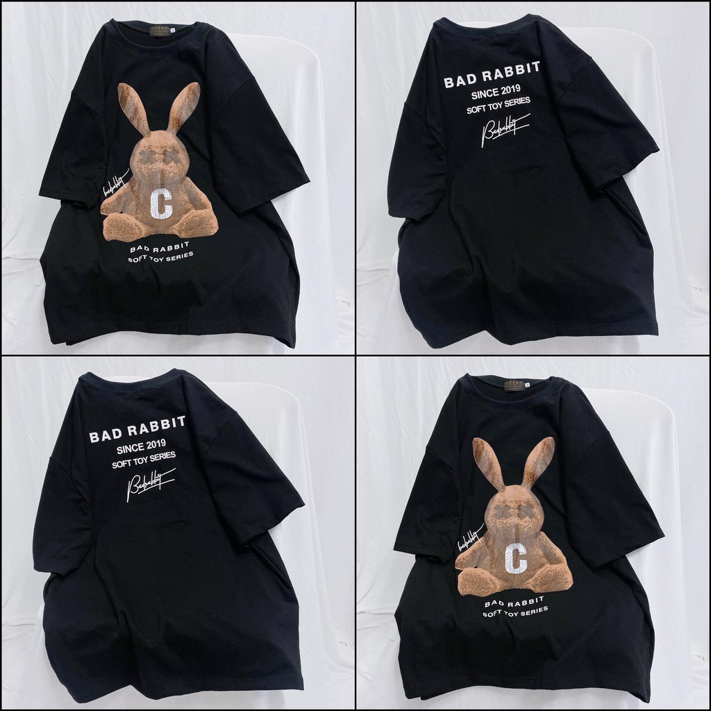 Áo thun tay lỡ YAYSHOP unisex nam nữ form rộng vải cotton mềm mịn thỏ nâu