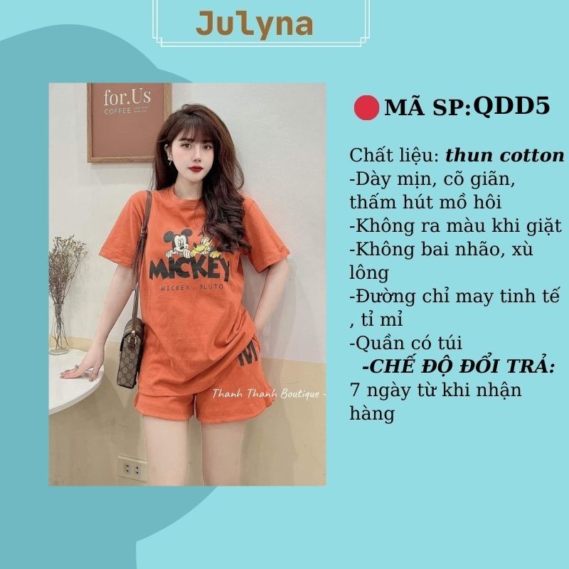 Đồ Bộ Nữ Set Bộ Đùi Thun Thêu Đồ Bộ Mặc Nhà Đẹp JULYNA QDD5 ĐÙI MICKEY