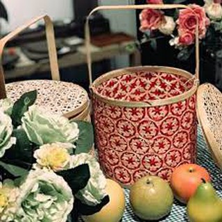 Hộp mây tre đan hình tròn hoa thị