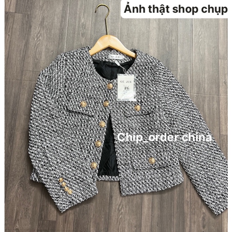 Áo dạ xước Tweed dáng vừa 2 lớp hàng quảng châu siêu cấp