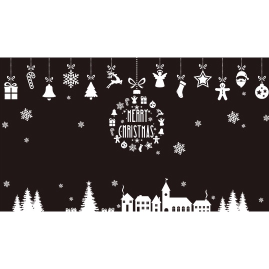 Decal Trang Trí Giáng Sinh Noel YJ7, Decal Trang Trí Kính Vòng Hoa Giáng Sinh
