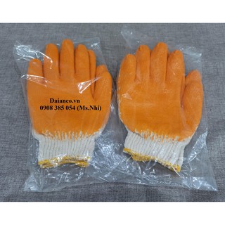 Combo 10 đôi găng tay len phủ nhựa cam lòng bàn tay