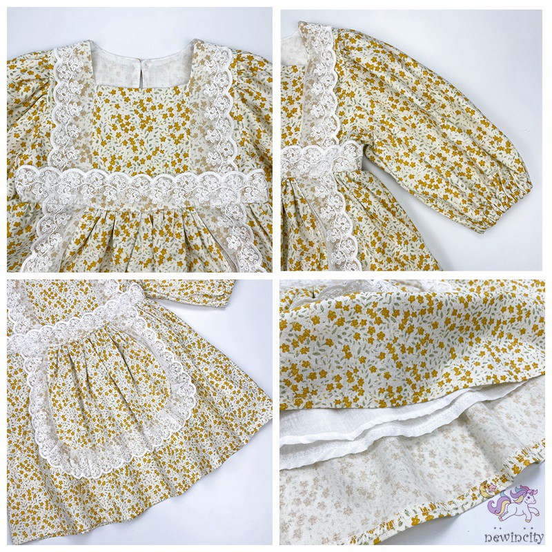 Đầm Cổ Búp Bê Ren Hoa Cho Bé Gái
