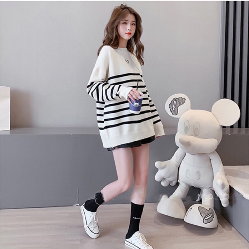 G39. 637. ÁO SWEATER KẺ SỌC DÁNG RỘNG SIÊU HOT sẽ