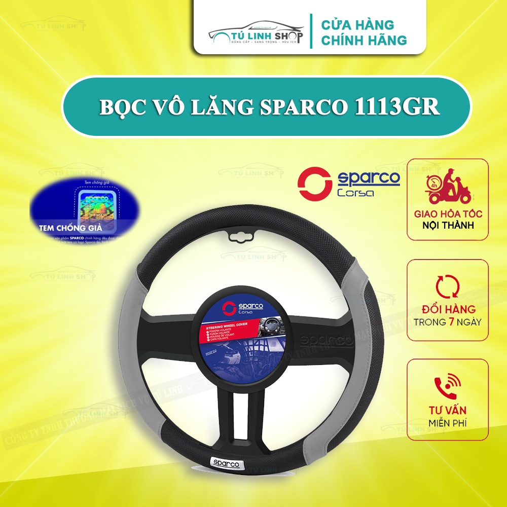 Bọc vô lăng SPARCO 1113GR - chính hãng, đầy đủ tem 7 màu, khung in chìm