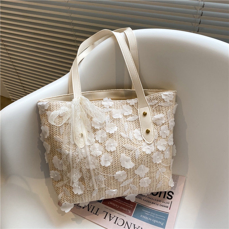 Túi Cói Đeo Vai Phối Ren Kiểu Pháp Thời Trang Mùa Hè Cho Nữ