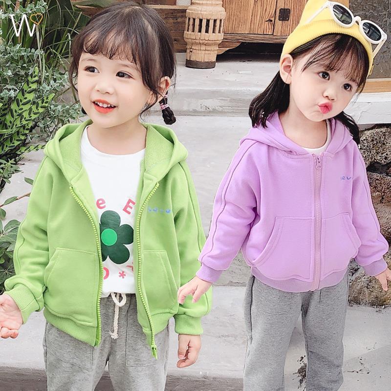 Áo khoác có mũ trùm đầu màu trơn xinh xắn cho bé gái