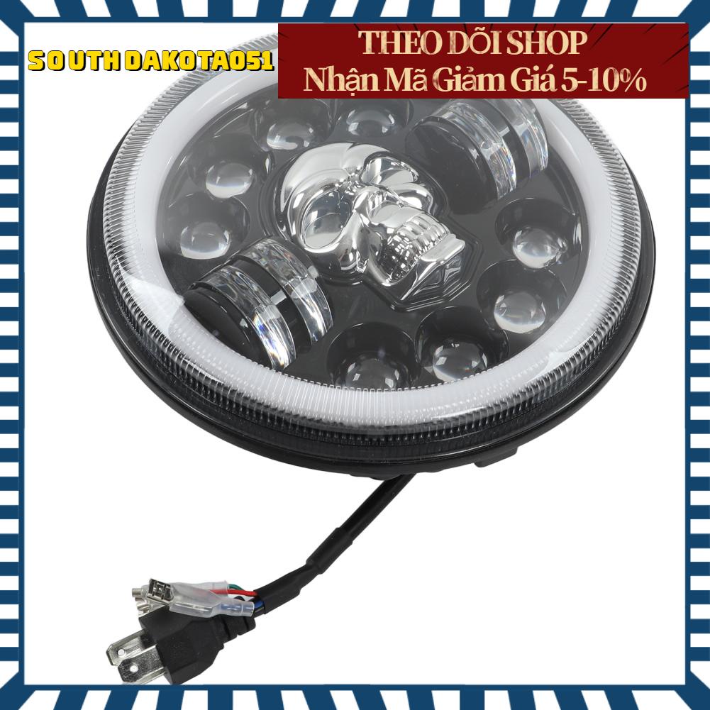 Southdakota051 Đèn pha xe máy 7in LED Angel Eye Headlight Mẫu đầu lâu Ánh sáng trắng Chống thấm nước Sửa đổi phổ quát
