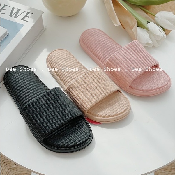 BEESHOES - DÉP NỮ MŨI TRÒN QUAI NGANG TRƠN - DÉP NỮ MŨI TRÒN QUAI NGANG TRƠN ĐẾ BỆT SẴN MÀU ĐEN - KEM - HỒNG 210349