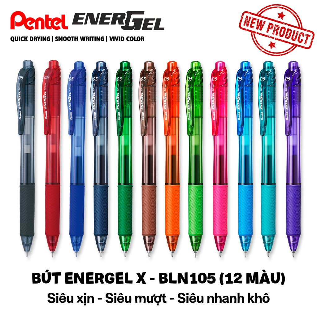 Bút Pentel BLN105 xanh 0.5mm - Được thiết kế dạng đầu bấm tiện lợi khi sử dụng SUKADO