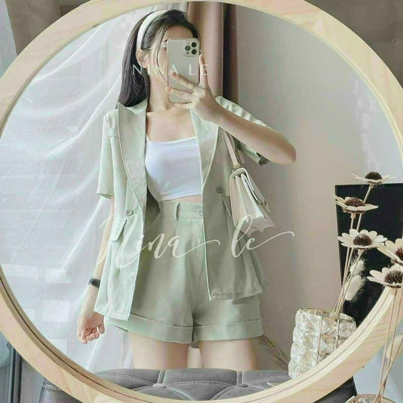 Set Bộ Vest Tay Ngắn 3 Món Thời Trang, Phù Hợp Đi Chơi, Dự Tiệc