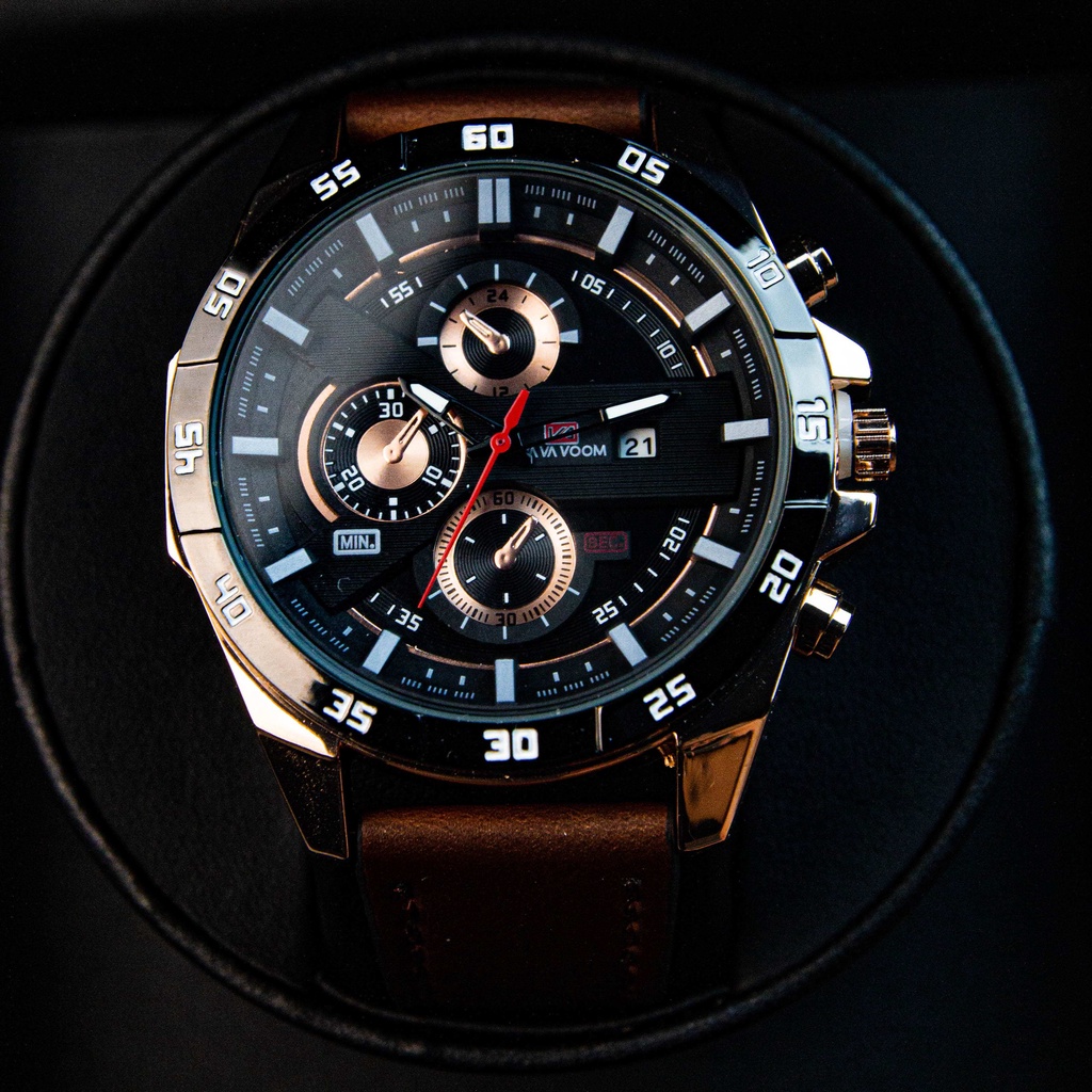 Đồng hồ nam dây da VV001 đồng hồ đeo tay nam Mặt Kính Tráng Sapphire Chống Xước