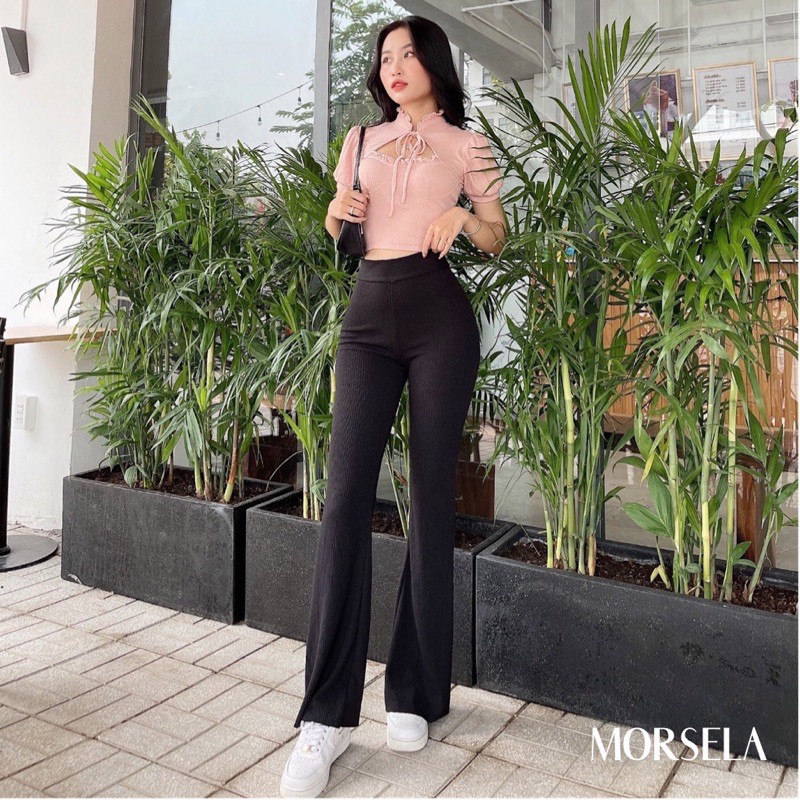 Áo croptop nữ tay phồng thắt Nơ cổ siêu xinh - áo crop top kiểu - Morsela