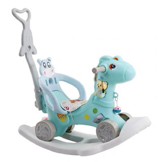 Ngựa bập bênh cho bé 3 in 1 HOLLA  đa năng có nhạc, đèn, bánh xe, tay đẩy kiêm xe chòi chân (Xanh-Hồng)