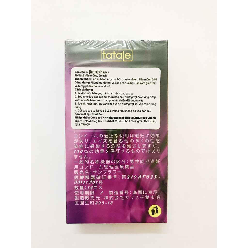 [Hộp 12c] Bao Cao Su Siêu Mỏng 0.03mm TATALE - Xuất Xứ Nhật Bản