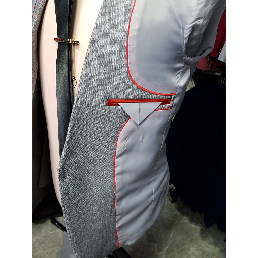Bộ vest nam ôm body màu xám ghi chất liệu vải nhập cao cấp dày mịn + cà vạt nơ kẹp