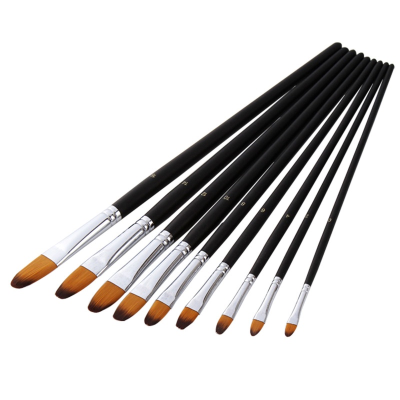 Set 9 Cọ Vẽ Tranh Sơn Dầu Bằng Sợi Nylon Nhiều Kích Thước Khác Nhau Cho Học Sinh