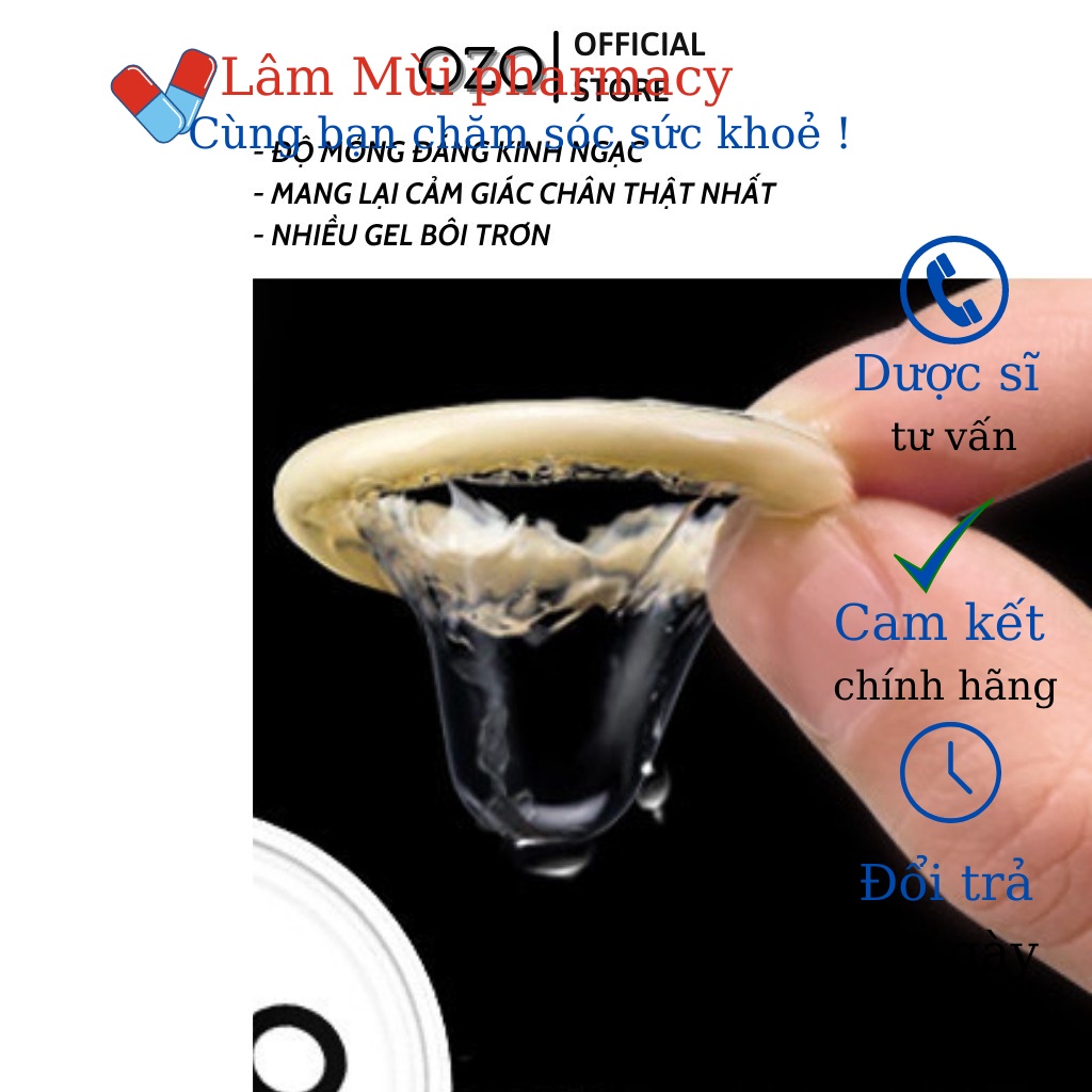 Bao cao su OZO No 01 Đen Feeling Ultrathin siêu mỏng, hương vani, nhiều gel bôi trơn - Hộp 10 bcs