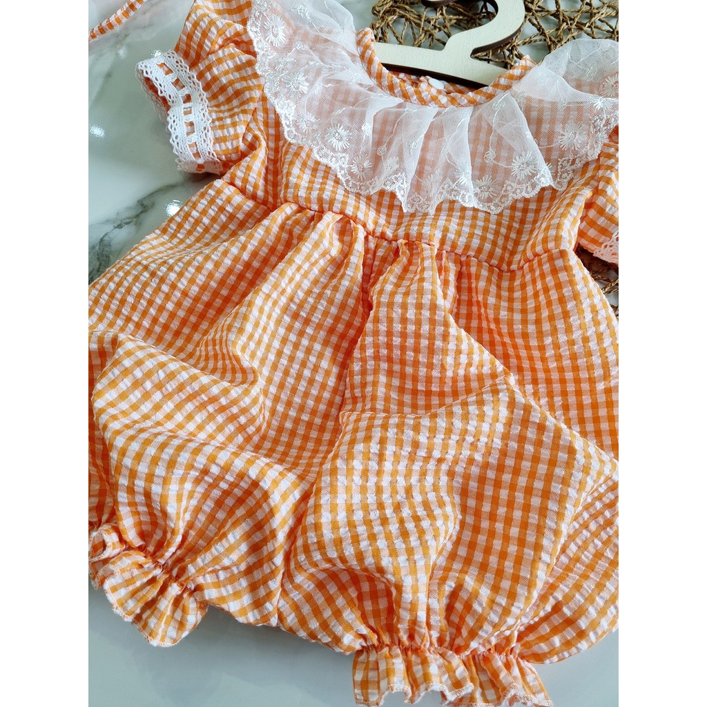 Bodysuit caro đẹp bé gái ❤️ FREESHIP ❤️ BODY đùi cho trẻ em gái chất thô xốp cotton (kèm turban,giày vải) size ss - 13kg
