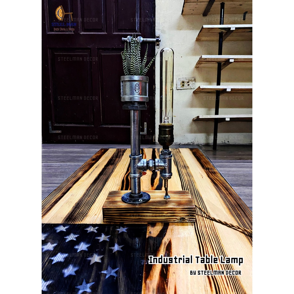 Đèn ống nước Industrial Table Lamp 05 -Decor bàn làm việc, phòng ngủ, homestay, quá cà phê cổ điển, bóng sợi đốt Edison