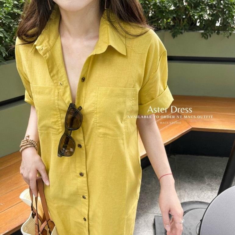 VÁY SƠ MI MÀU VÀNG - TRẮNG DÁNG SUÔNG CHO NỮ