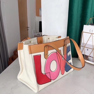 Túi Coach tote vải phối bố
