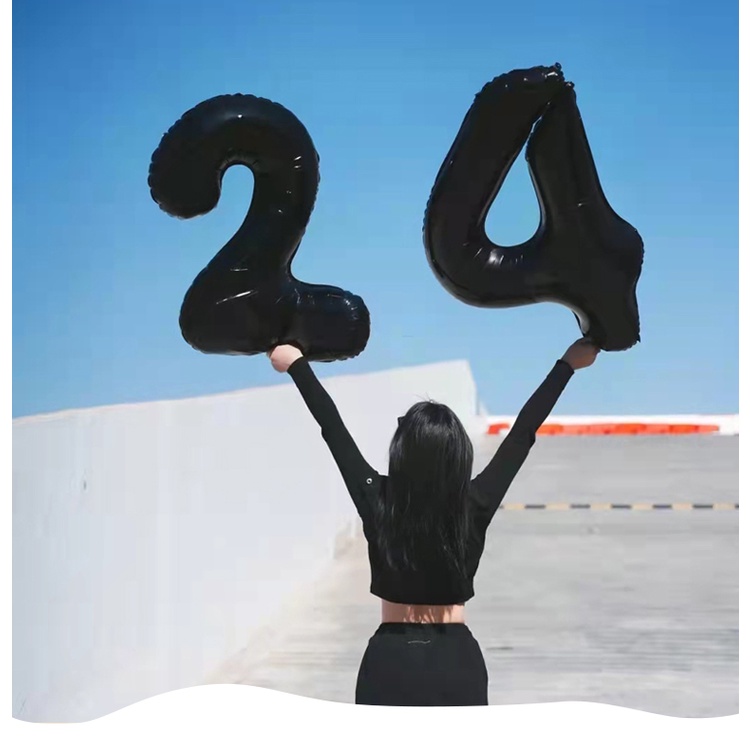 Bong Bóng Hình Số 0-9 Màu Trắng Đen Bằng Lá Nhôm Kỹ Thuật Số Trang Trí Tiệc Sinh Nhật