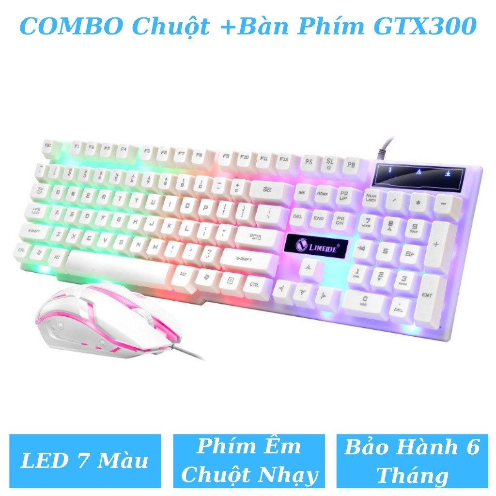 Bàn PhímCOMBOBàn Phím Máy Tính + Chuột GTX300 Led 7 Màu Bảo Hành 6 Tháng