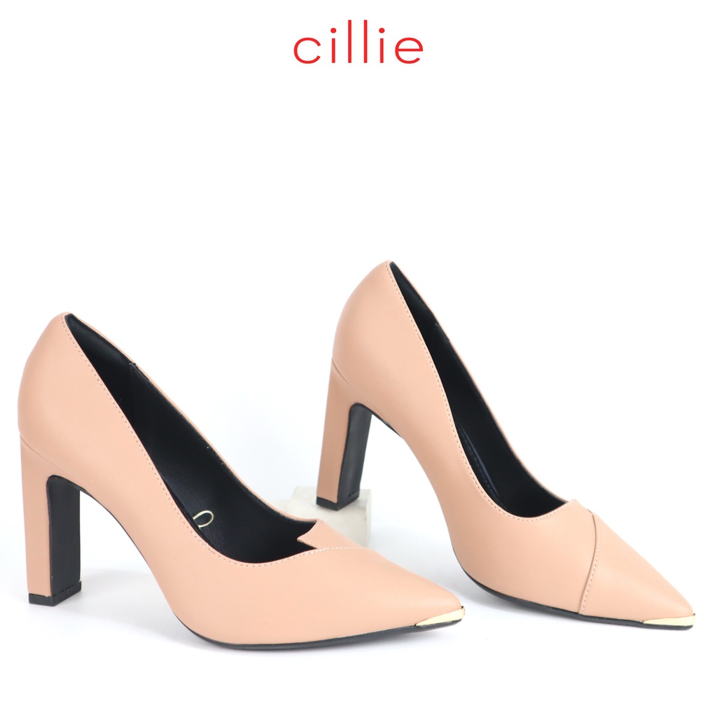Giày cao gót nữ mũi nhọn phối kim loại độc đáo gót thanh 9cm Cillie 1030