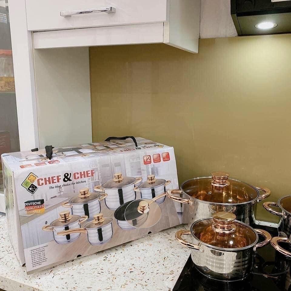 BỘ NỒI ĐỨC KAISA VILLA ĐÁY TỪ 7 LỚP 6 MÓN 12 CHI TIẾT KV-6618/ BỘ NỒI ANGELBERG 6 MÓN 12 CHI TIẾT