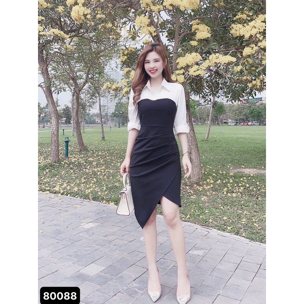 Đầm poly 2 da phối voan dành cho các nàng cực xinh , tôn dáng