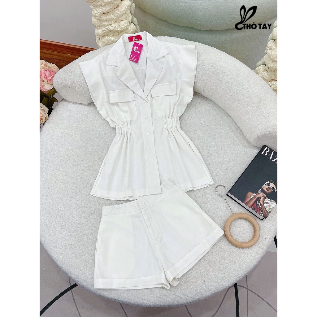 Set vest linen nhún eo THỎ TÂY S469X362