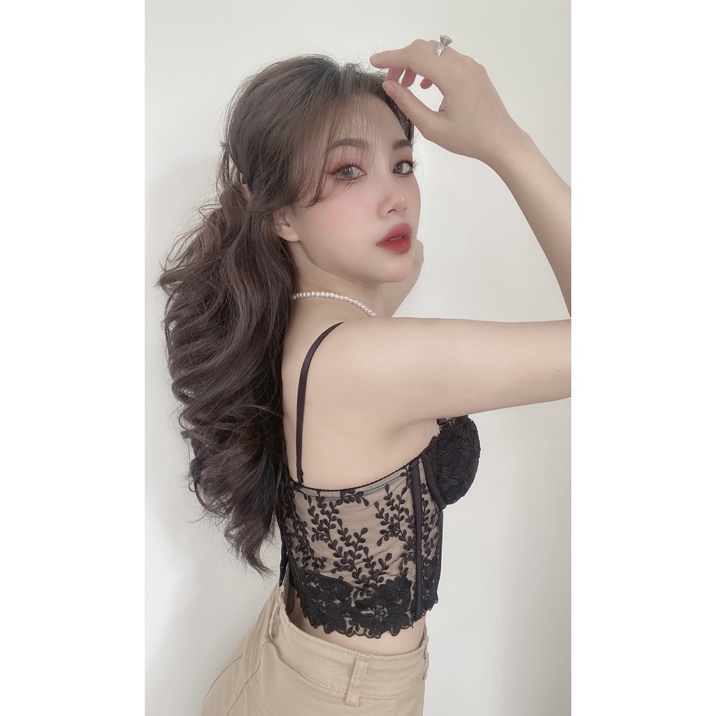 Áo corset / Áo croptop ren thêu hoa có gọng và mút