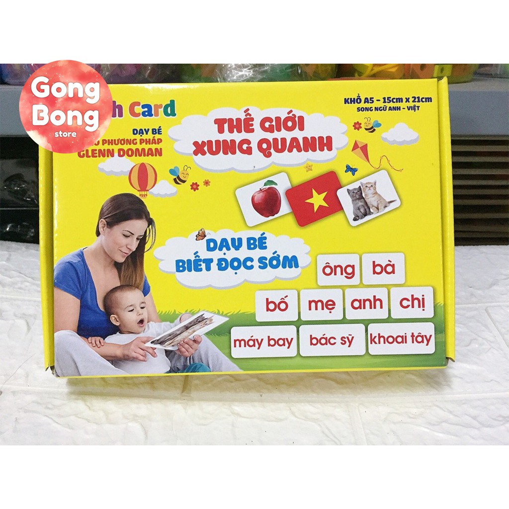 Bộ thẻ học Flashcard thông minh Glenn Doman 14 chủ đề Thế giới xung quanh song ngữ cho bé khổ A5 Gong Bong store