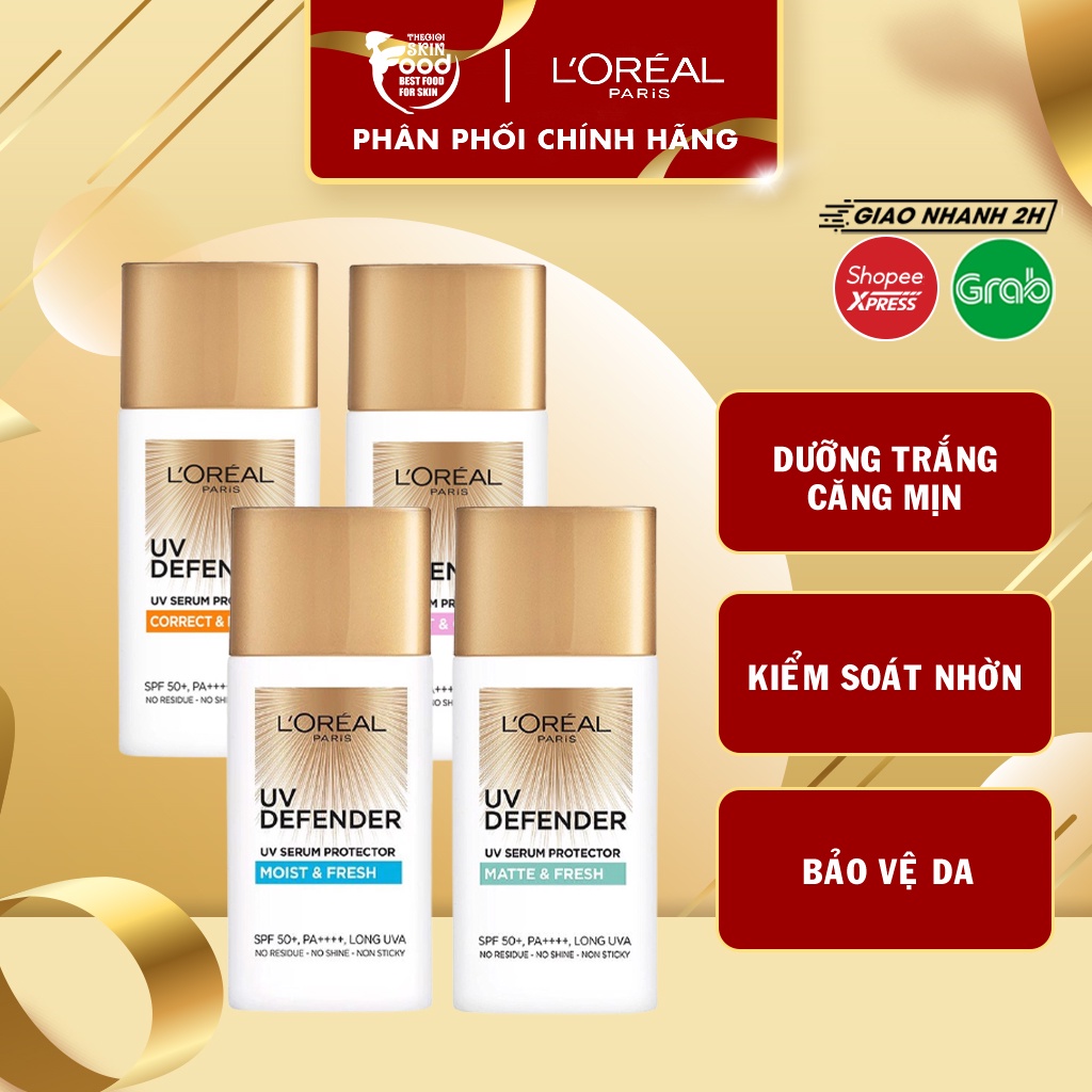 Kem Chống Nắng Mịn Nhẹ, Bảo Vệ Da, Chống Lão Hóa L'Oreal UV Defender Serum Protector SPF 50+/PA++++