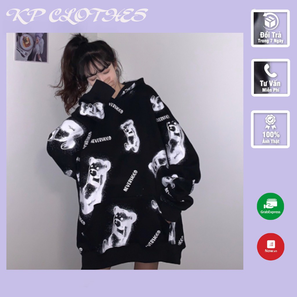 Áo Hoodie Nỉ Gấu NEVERHOOD KP Clothes Áo Nỉ Ngoại Túi Trước In Hình Dáng Rộng 3 Màu | BigBuy360 - bigbuy360.vn